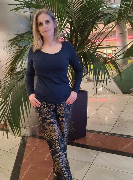 Extra nadrág kék alapon arany mintával